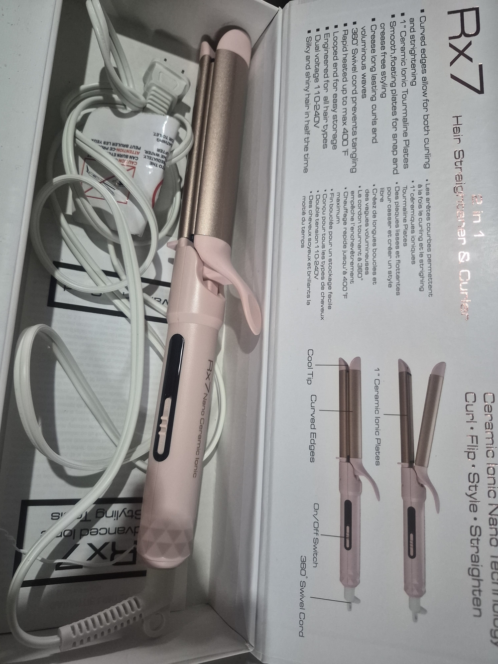 2-in-1 Pink Ceramic Hair Straightener & Curler